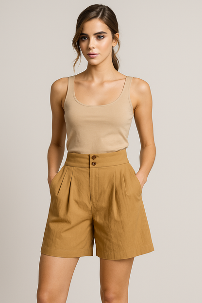 Arabella | Damen Shorts mit Knopf und weitem Bein