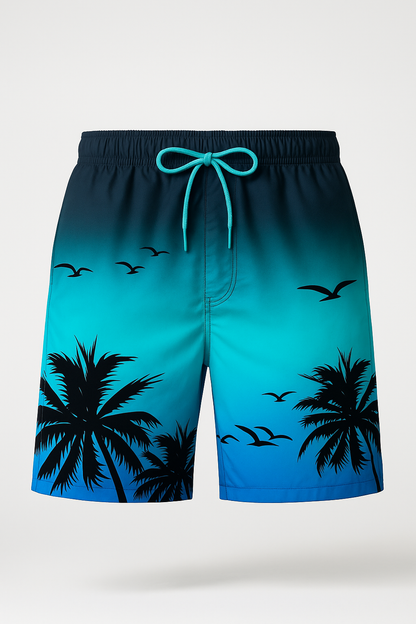 Kai | Herren Badeshorts mit Palmen-Sunset-Print