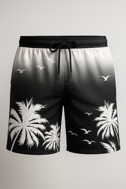 Kai | Herren Badeshorts mit Palmen-Sunset-Print