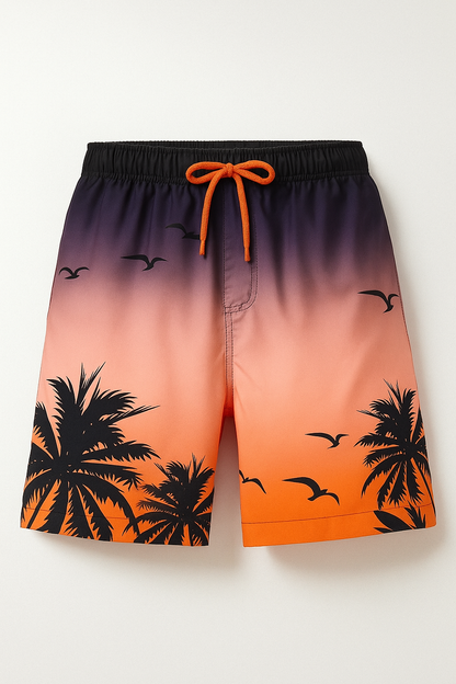 Kai | Herren Badeshorts mit Palmen-Sunset-Print
