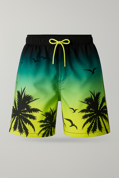 Kai | Herren Badeshorts mit Palmen-Sunset-Print