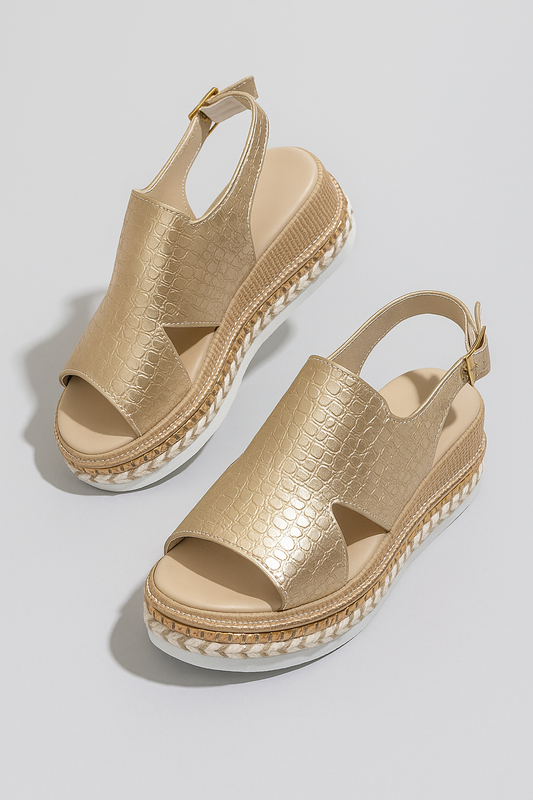 Annika | Metallic Plateau Slingback Sandalen