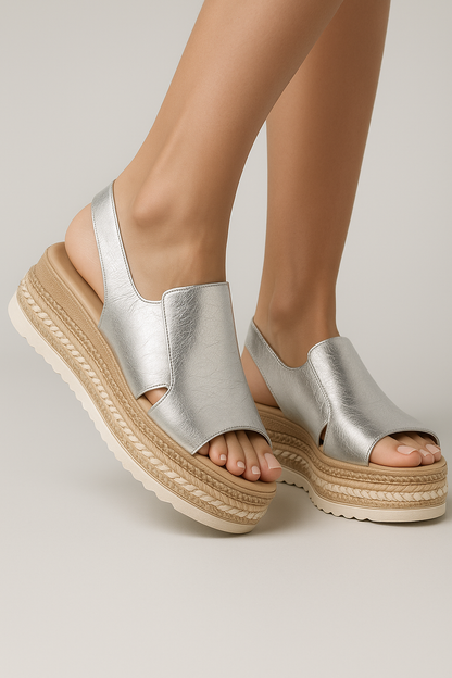 Annika | Metallic Plateau Slingback Sandalen