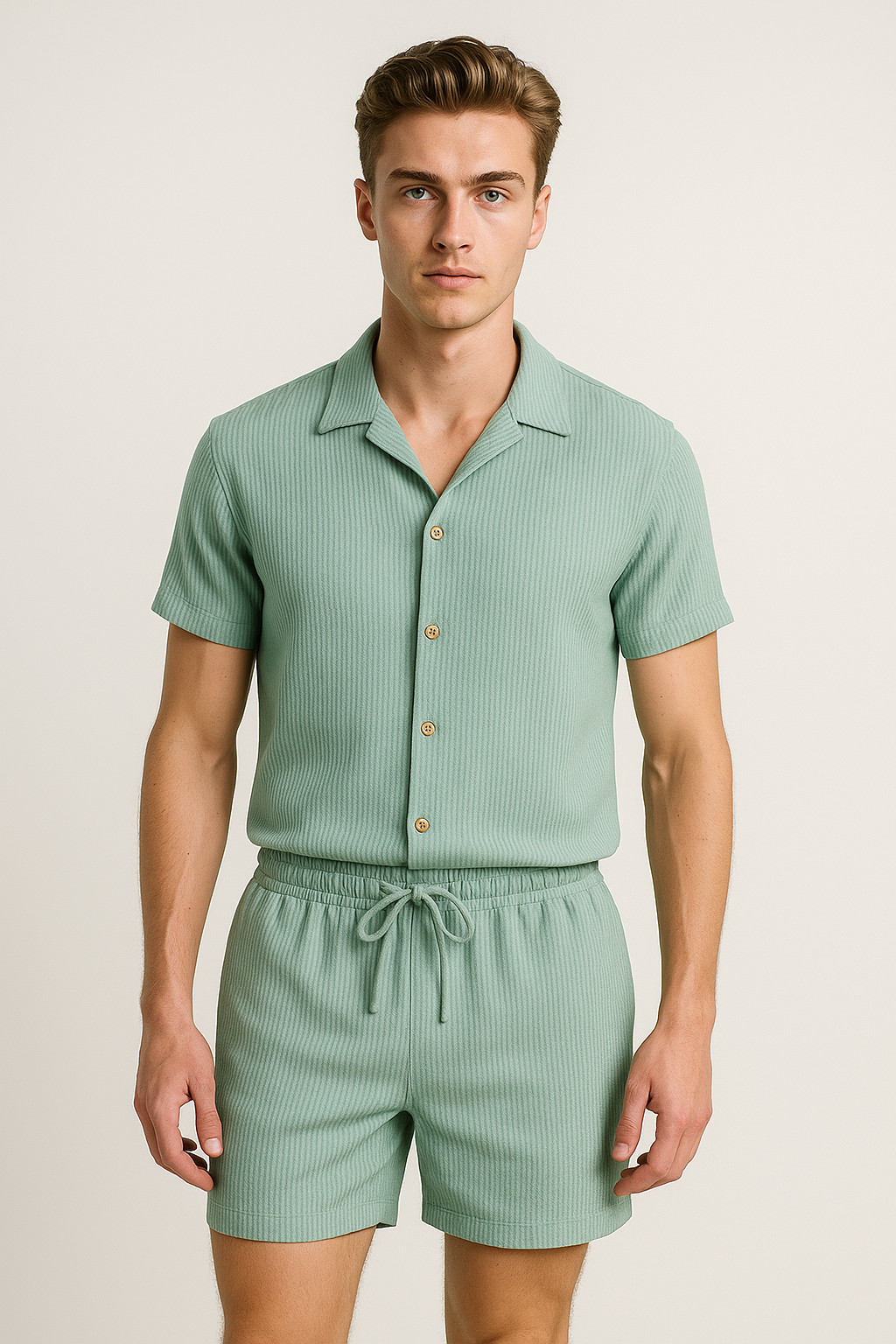 Jasper | Sommerliches Baumwollset mit Kurzarmhemd und elastischen Shorts