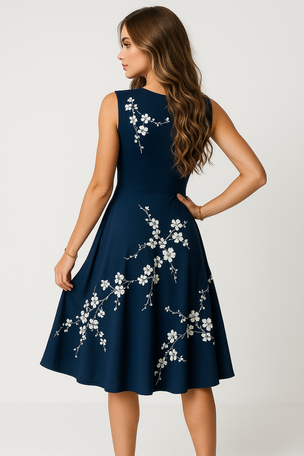 Elliana | Elegantes ärmelloses Sommer-Midikleid mit V-Ausschnitt und Blumenmuster