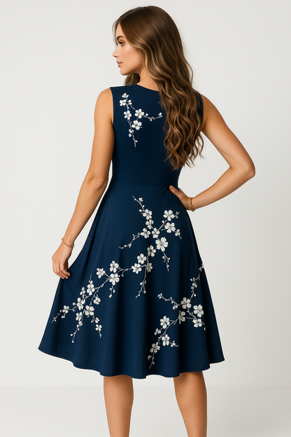 Elliana | Elegantes ärmelloses Sommer-Midikleid mit V-Ausschnitt und Blumenmuster