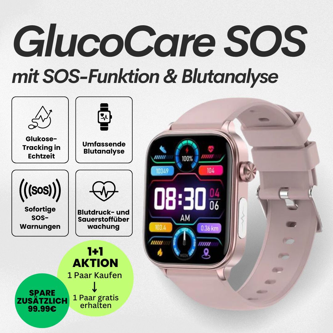 GlucoCare SOS - mit SOS-Funktion inkl. Sturzerkennung & zertifizierte Blutzuckermessung (2025) - Original - Sonderaktion 1+1 Gratis