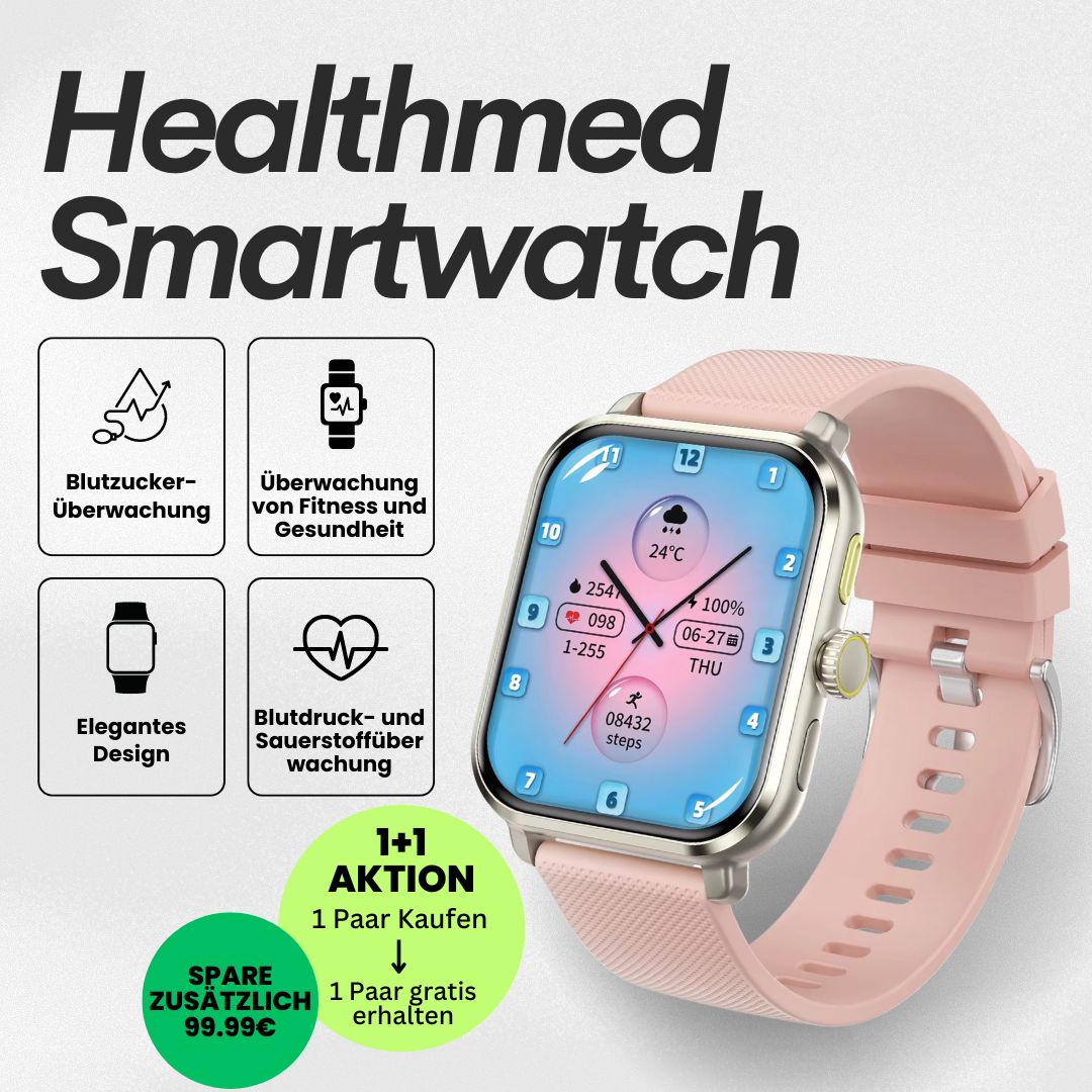 Healthmed Gesundheits-Smartwatch - zur Überwachung von Blutzucker - Sonderaktion 1+1 Gratis