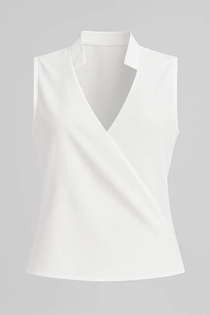 Elena | Ärmellose Bluse mit V-Ausschnitt und Stehkragen