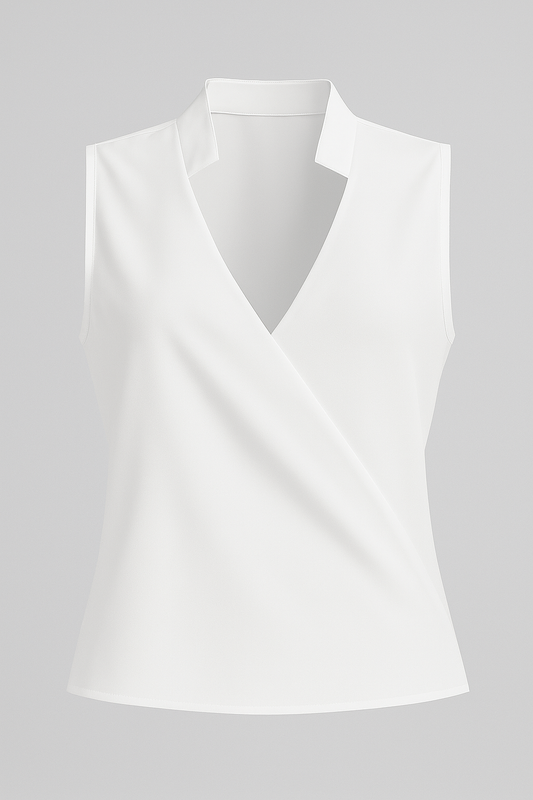 Elena | Ärmellose Bluse mit V-Ausschnitt und Stehkragen