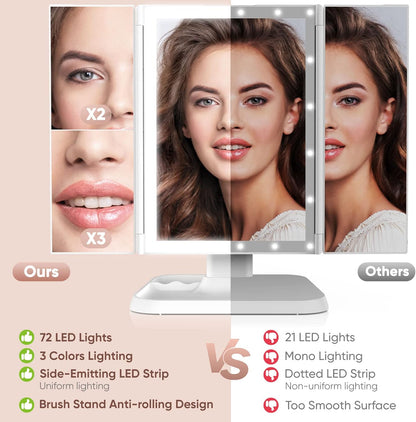 LuxeLite™ Aufklappbarer 3-Panel-LED-Spiegel für präzises Make-up