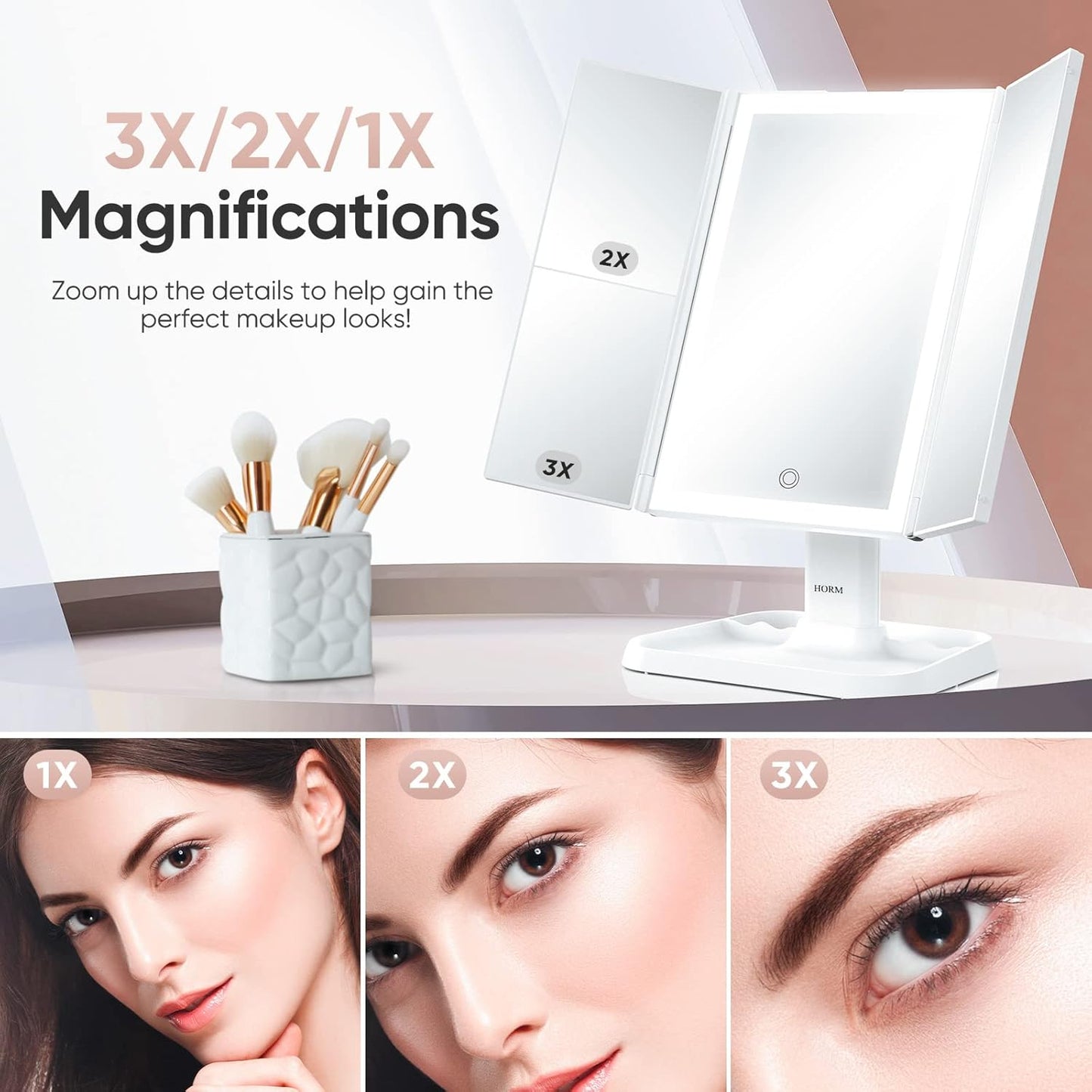 LuxeLite™ Aufklappbarer 3-Panel-LED-Spiegel für präzises Make-up