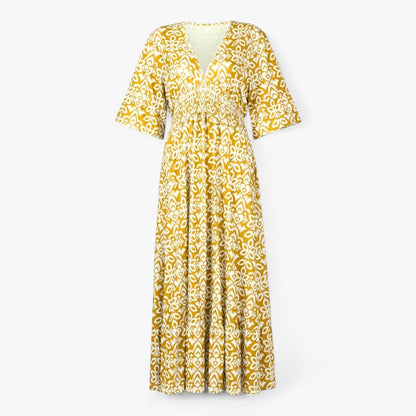 Großes Florales V-Ausschnitt-Kleid - Perfekt für Strandurlaube