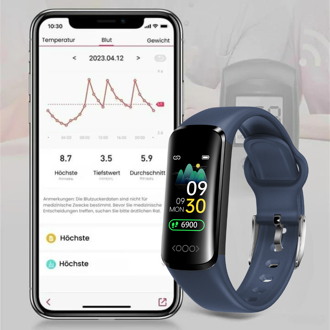 Healthtec Gesundheits-Smartwatch zur Überwachung vom Blutzucker - Sonderaktion 1+1 Gratis