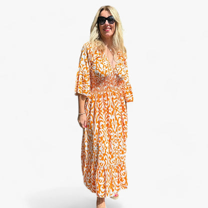 Großes Florales V-Ausschnitt-Kleid - Perfekt für Strandurlaube