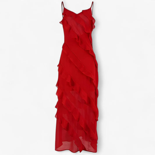 Grace | Langkleid mit dünnen Trägern und schichtigem Volant