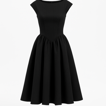 Valentina – Elegantes schwarzes Midi-Kleid mit freiem Rücken