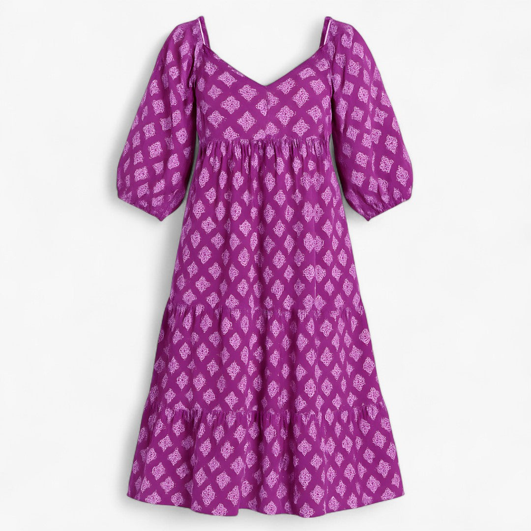 Lara | Langes Boho-Alltagskleid mit dezenter Druck