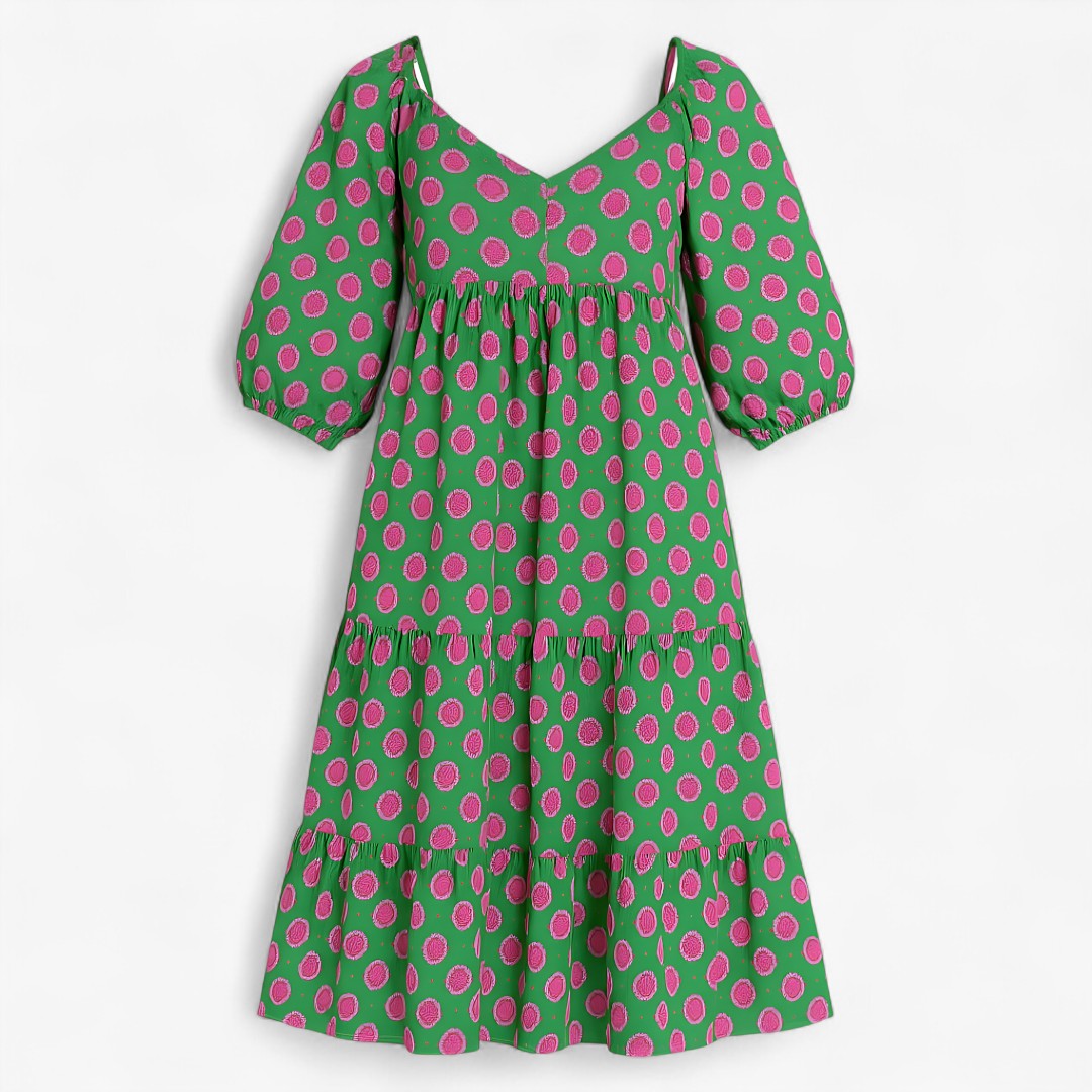 Lara | Langes Boho-Alltagskleid mit dezenter Druck