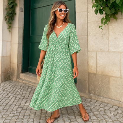 Lara | Langes Boho-Alltagskleid mit dezenter Druck