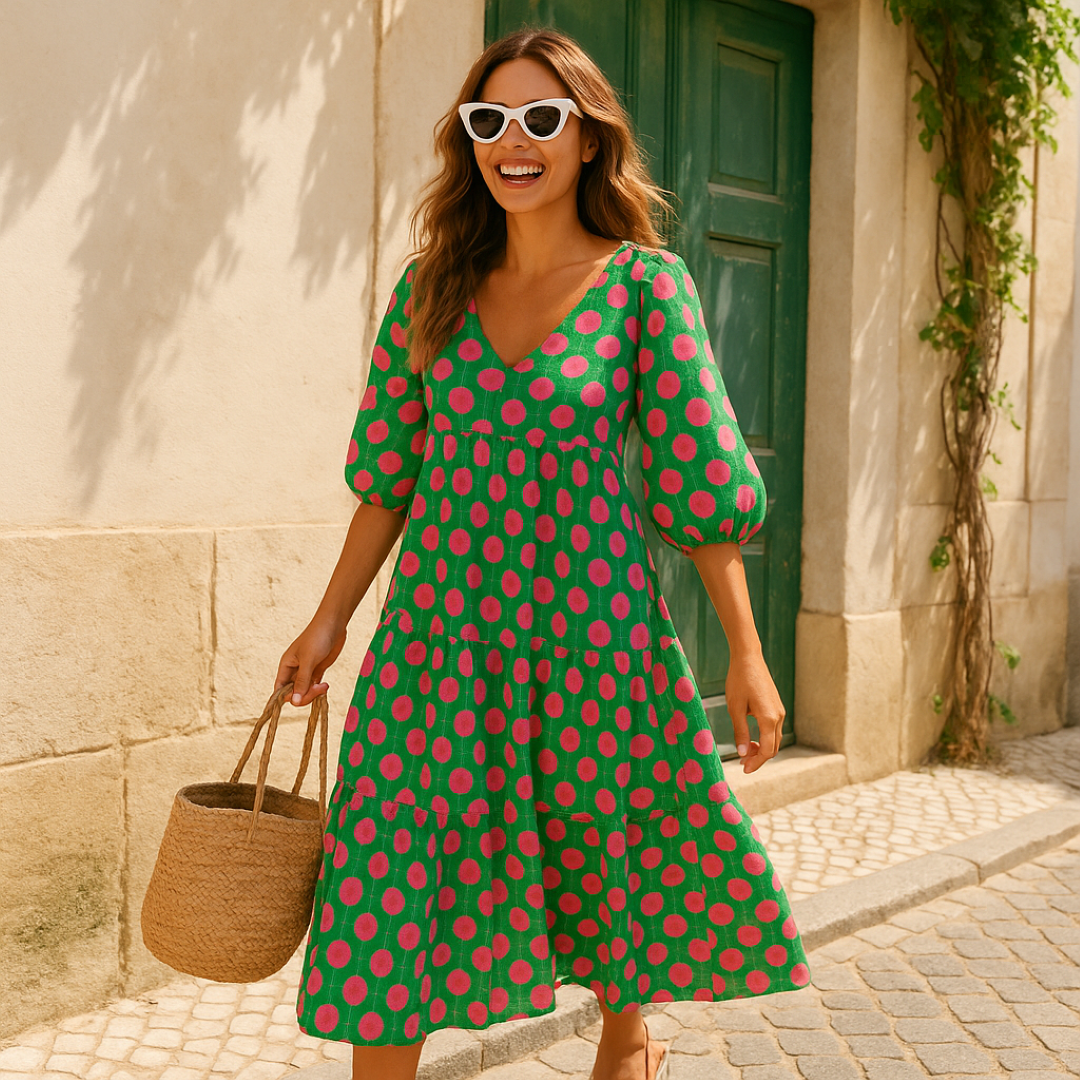 Lara | Langes Boho-Alltagskleid mit dezenter Druck