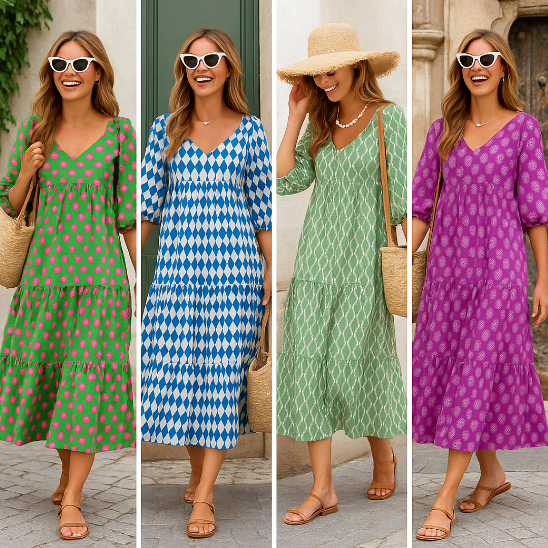 Lara | Langes Boho-Alltagskleid mit dezenter Druck