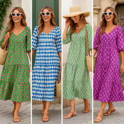 Lara | Langes Boho-Alltagskleid mit dezenter Druck