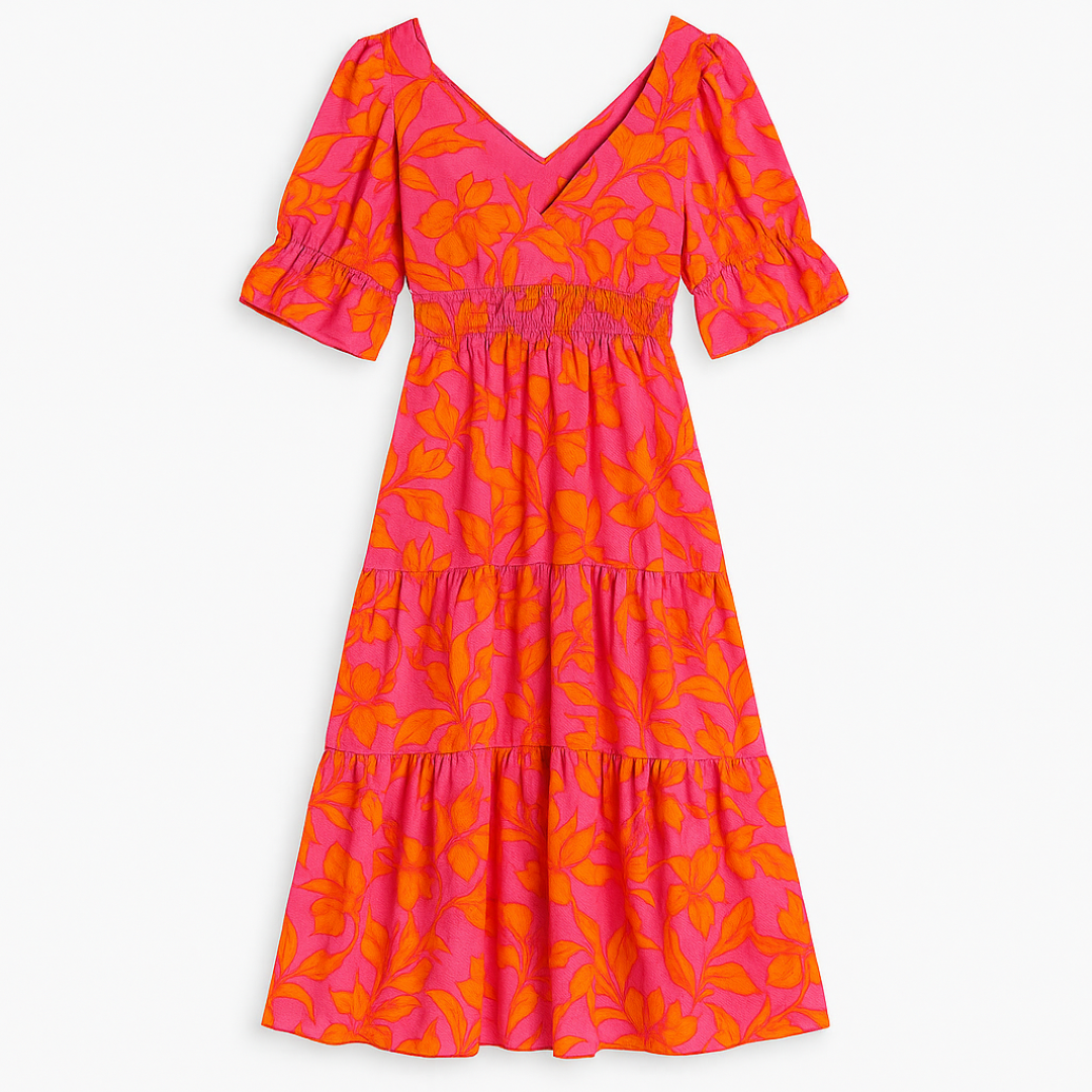 Nina | Lebhaft besticktes langes Kleid mit Puffärmeln