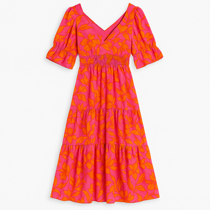 Nina | Lebhaft besticktes langes Kleid mit Puffärmeln