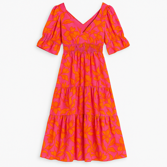 Nina | Lebhaft besticktes langes Kleid mit Puffärmeln