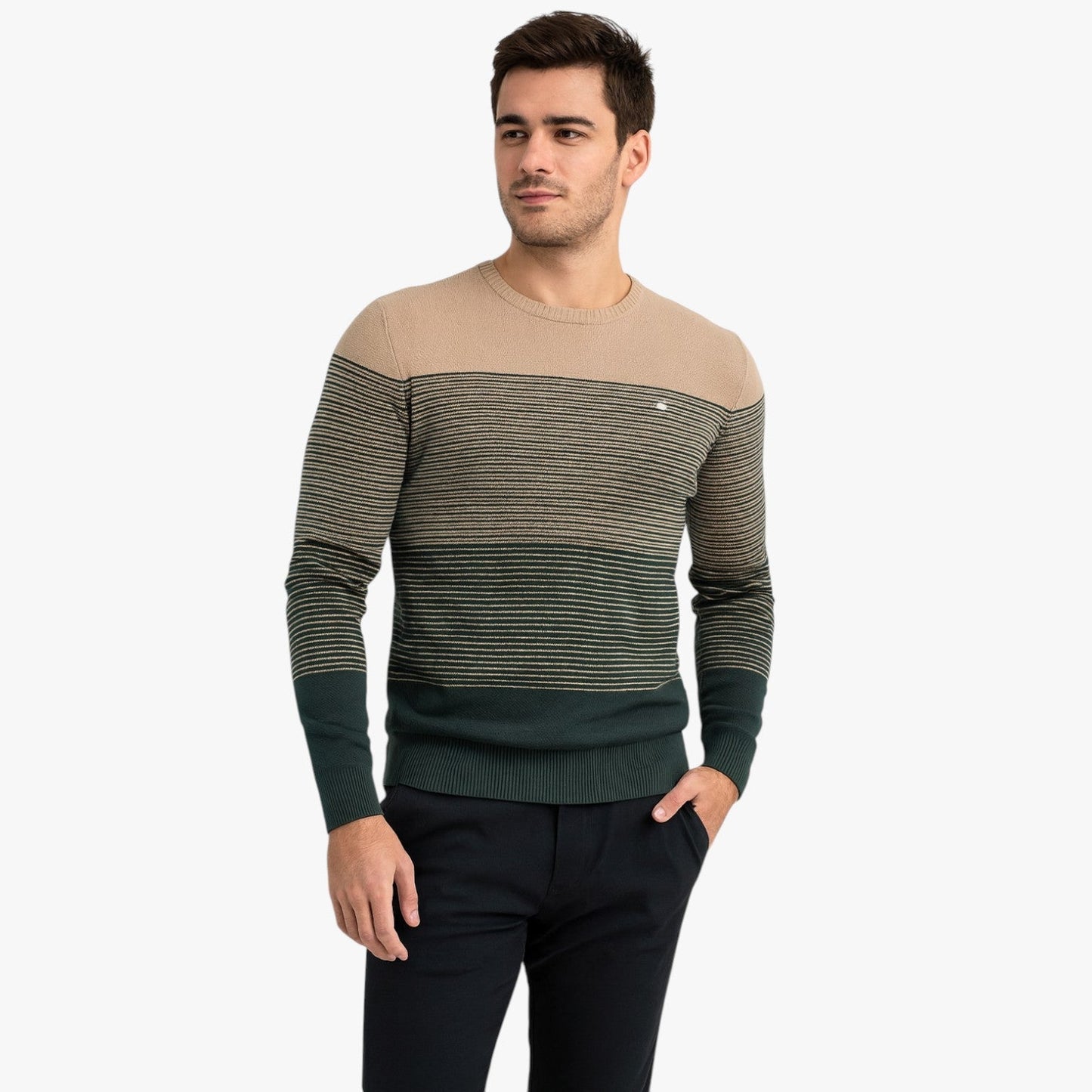 Eugene | Herren Ringel-Pullover mit Rundhalsausschnitt – Slim Fit und hochwertige Wärme