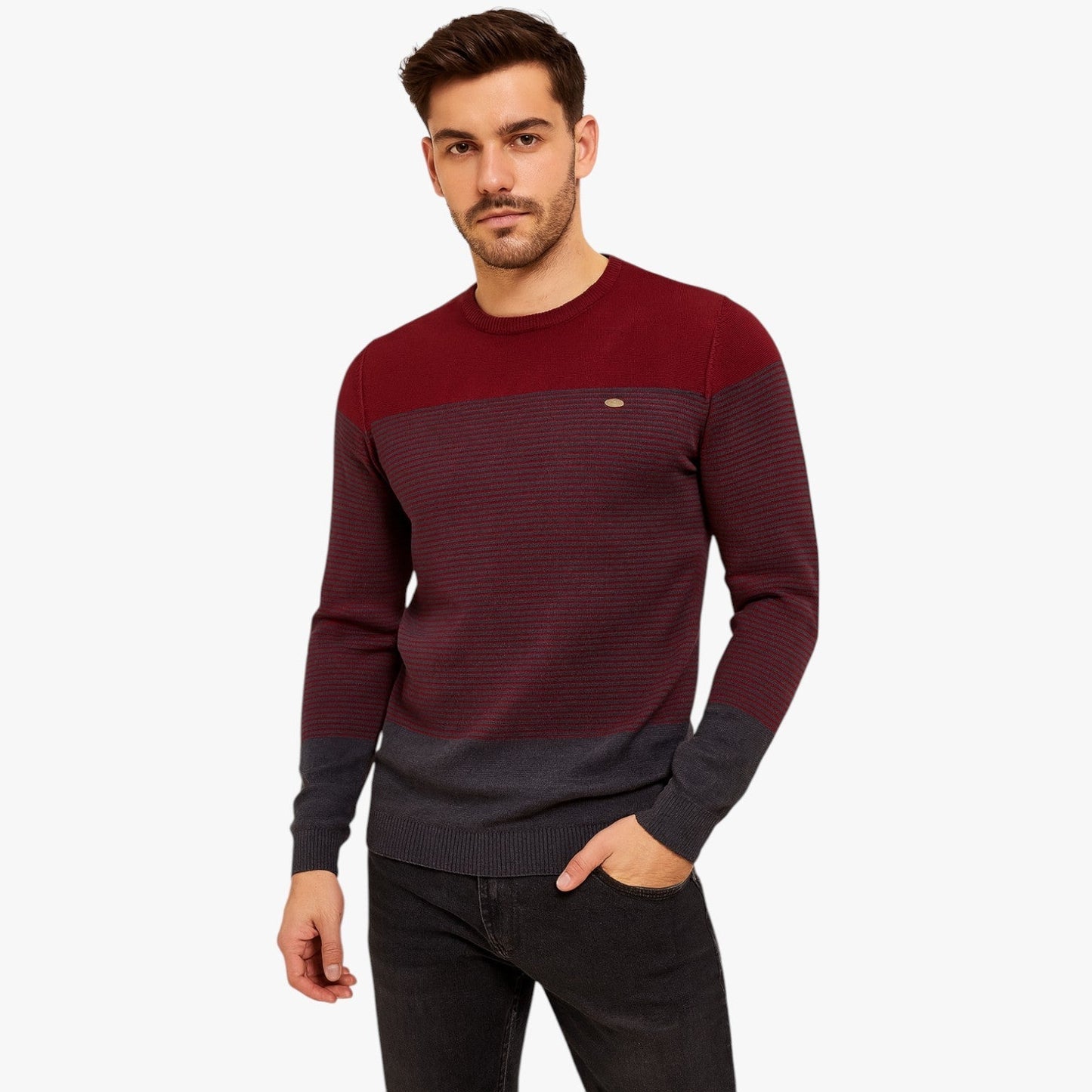 Eugene | Herren Ringel-Pullover mit Rundhalsausschnitt – Slim Fit und hochwertige Wärme