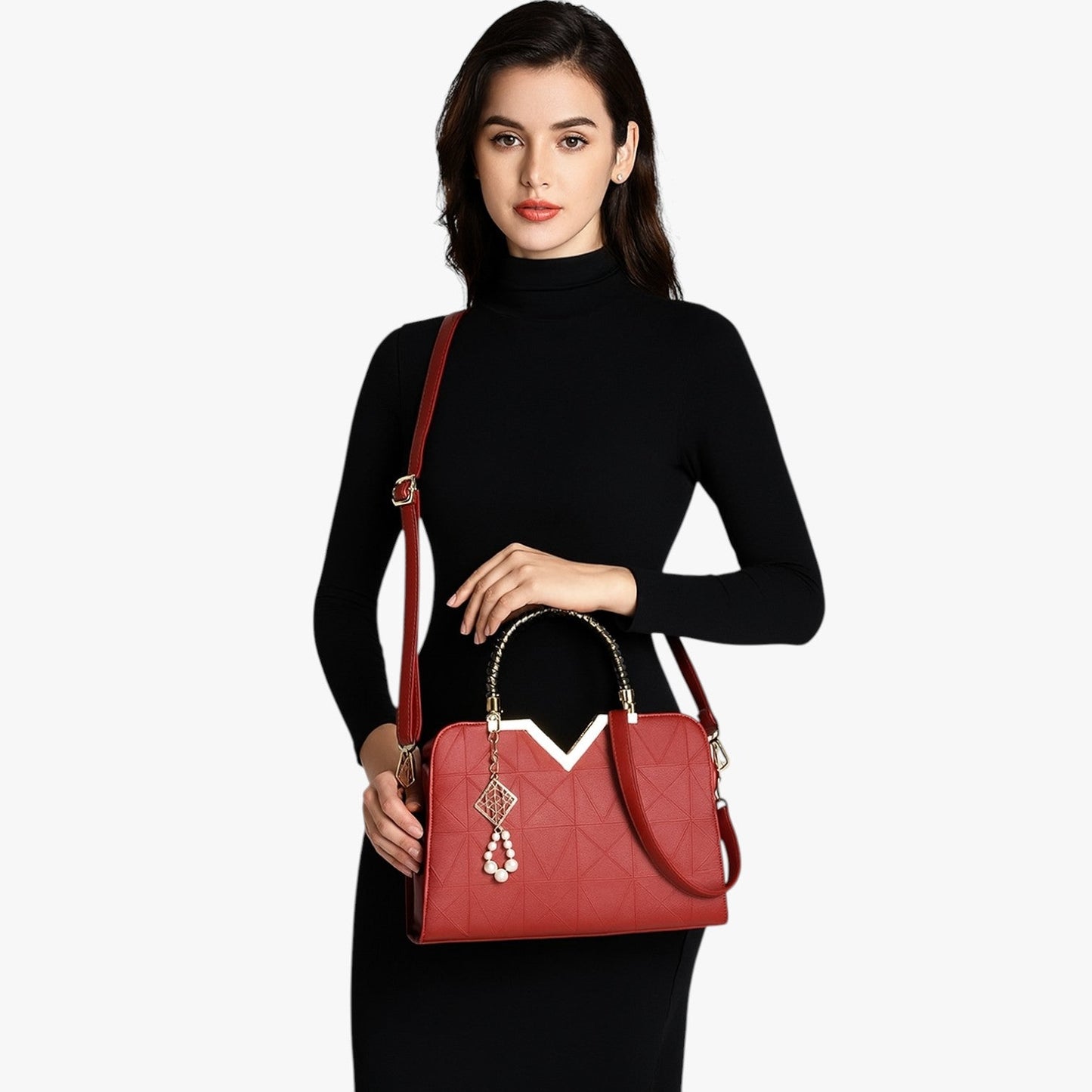 Pamela | Herbst Chic - Elegante Tasche mit Reißverschluss und Perlen