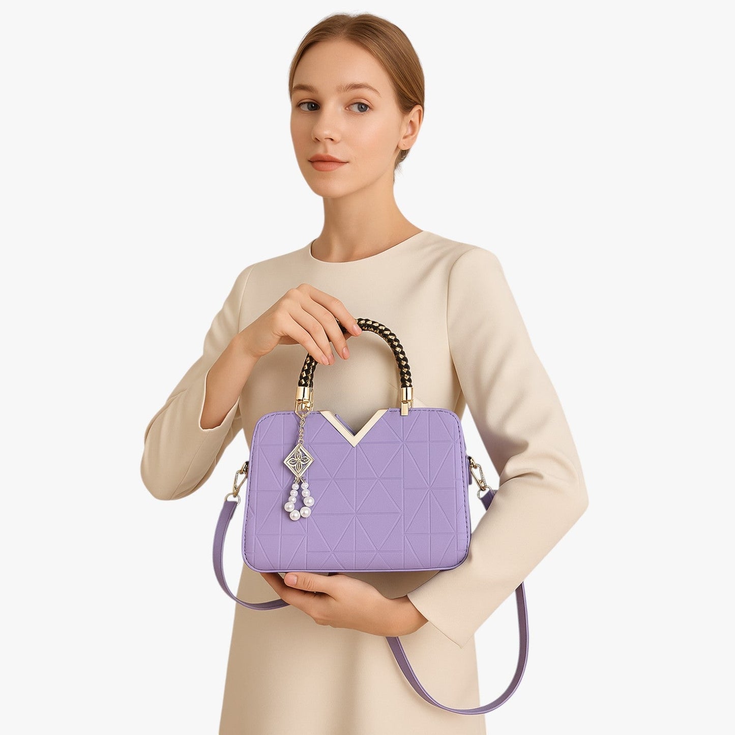 Pamela | Herbst Chic - Elegante Tasche mit Reißverschluss und Perlen