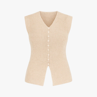 Mara | Rundhalsausschnitt gestrickter Pullover mit Knöpfen