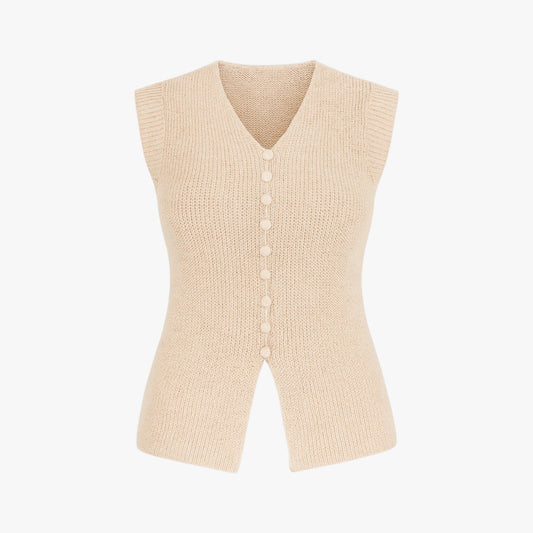 Mara | Rundhalsausschnitt gestrickter Pullover mit Knöpfen