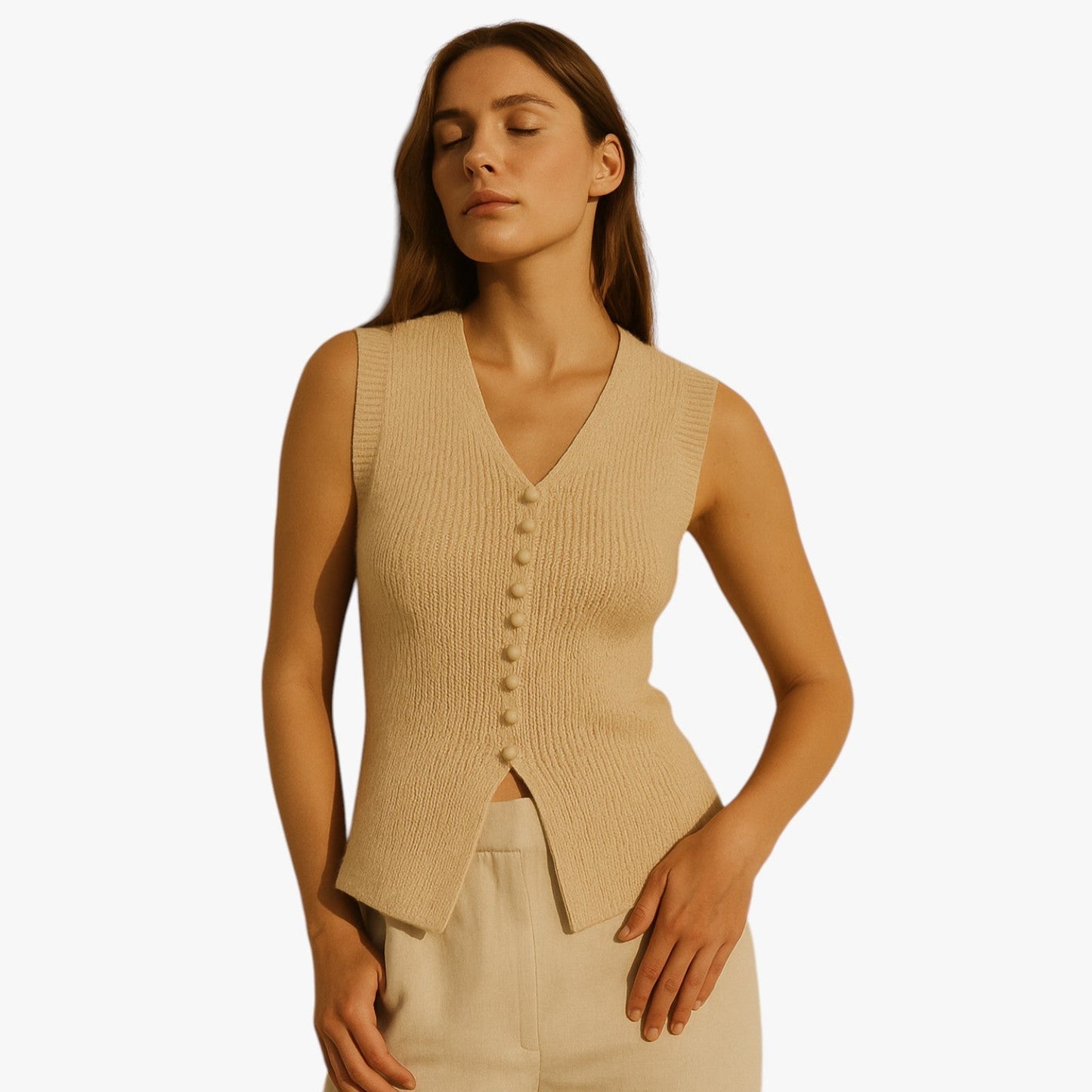 Mara | Rundhalsausschnitt gestrickter Pullover mit Knöpfen