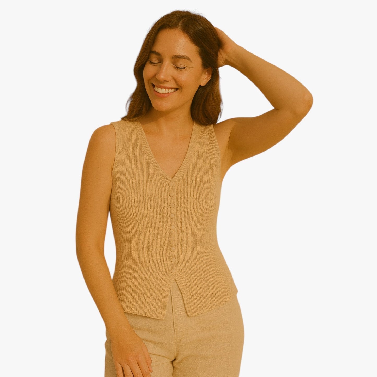 Mara | Rundhalsausschnitt gestrickter Pullover mit Knöpfen