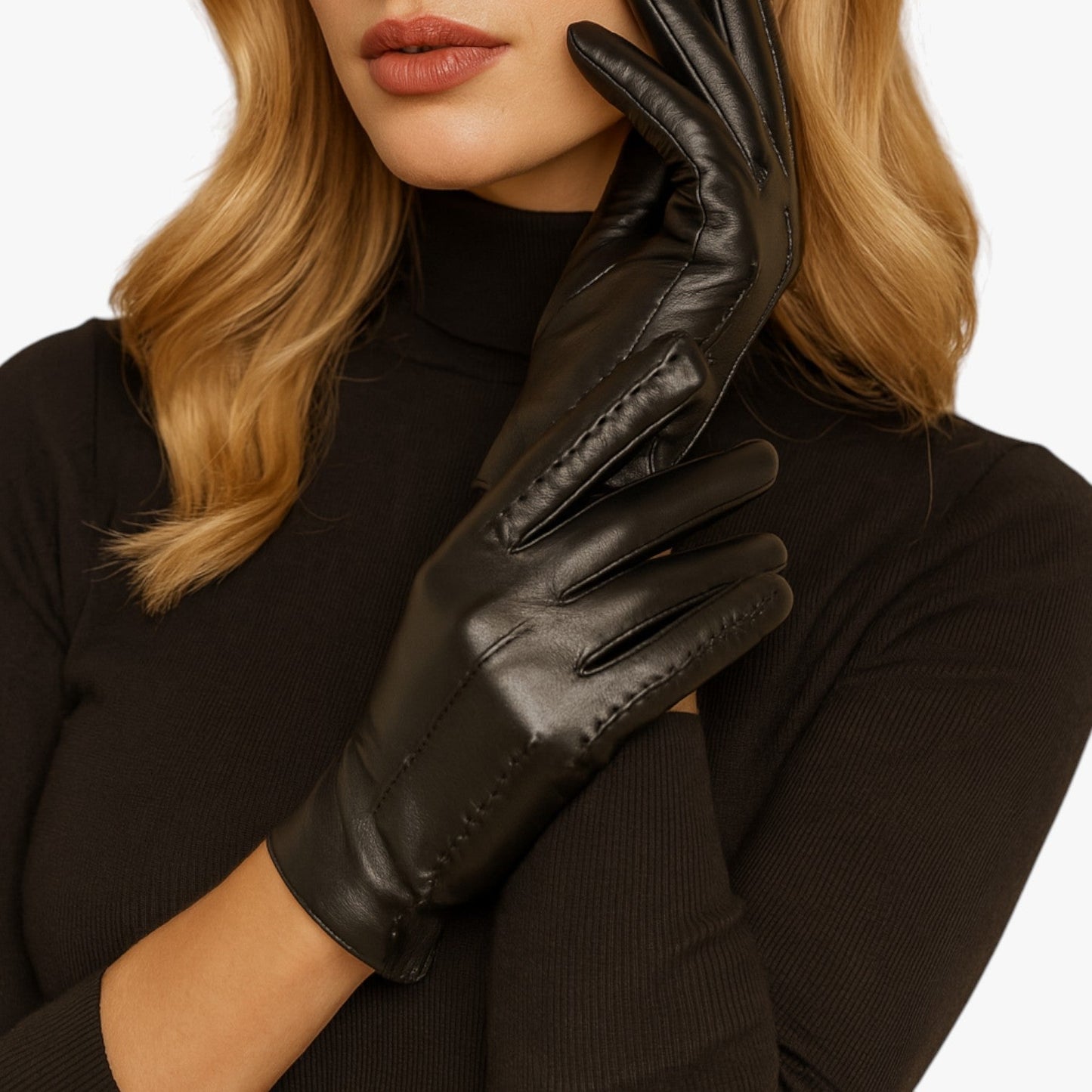 Leah | Damen Winterhandschuhe aus PU-Leder mit Touchscreen-Funktion & Windschutz