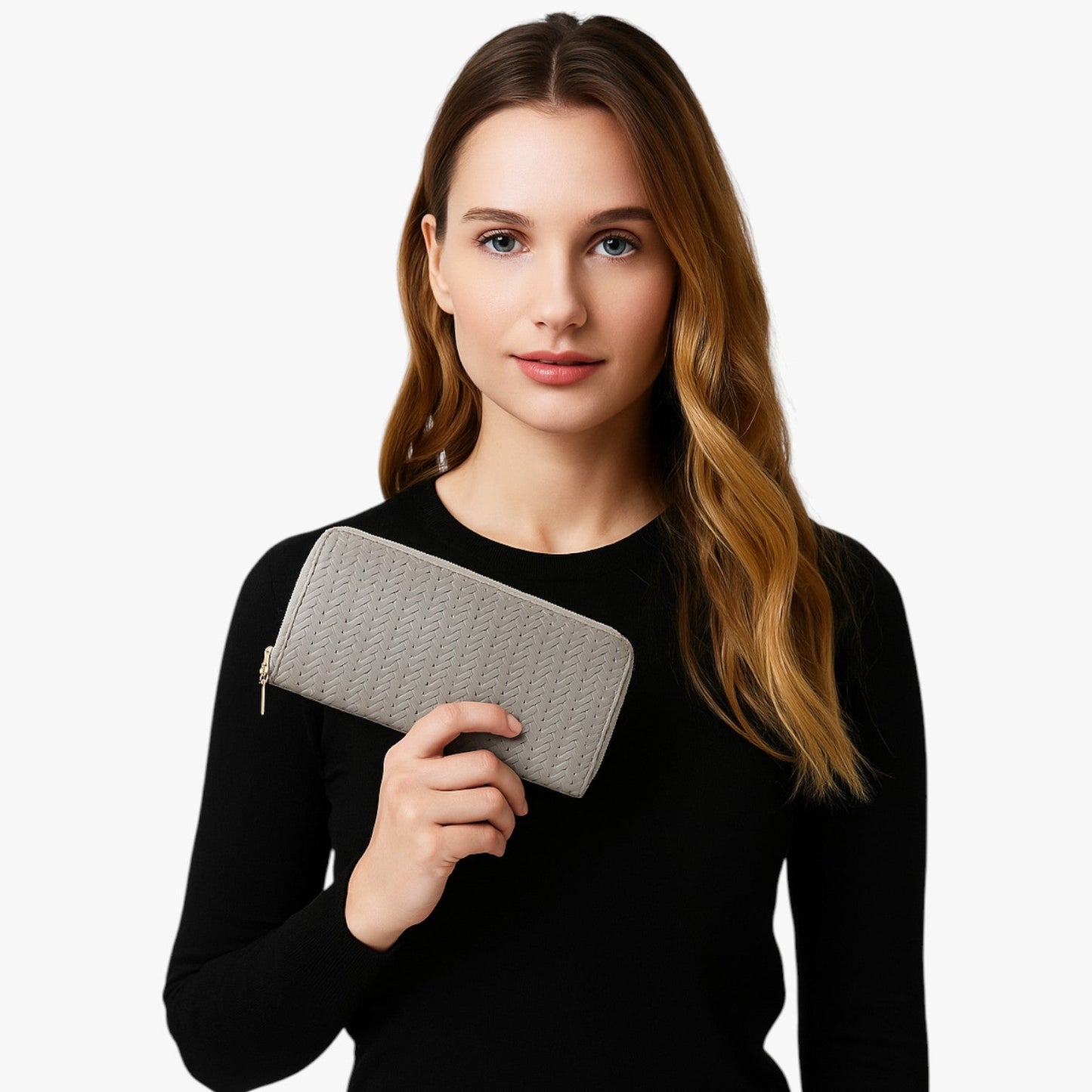 Elfenbein | Elegantes langes Portemonnaie mit Handytasche und Kartenfach