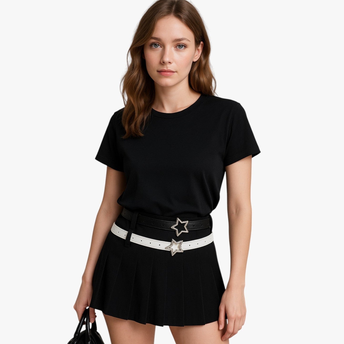 Haven | Rosa Ledergürtel mit Retro-Buckel und funkelnden Diamanten