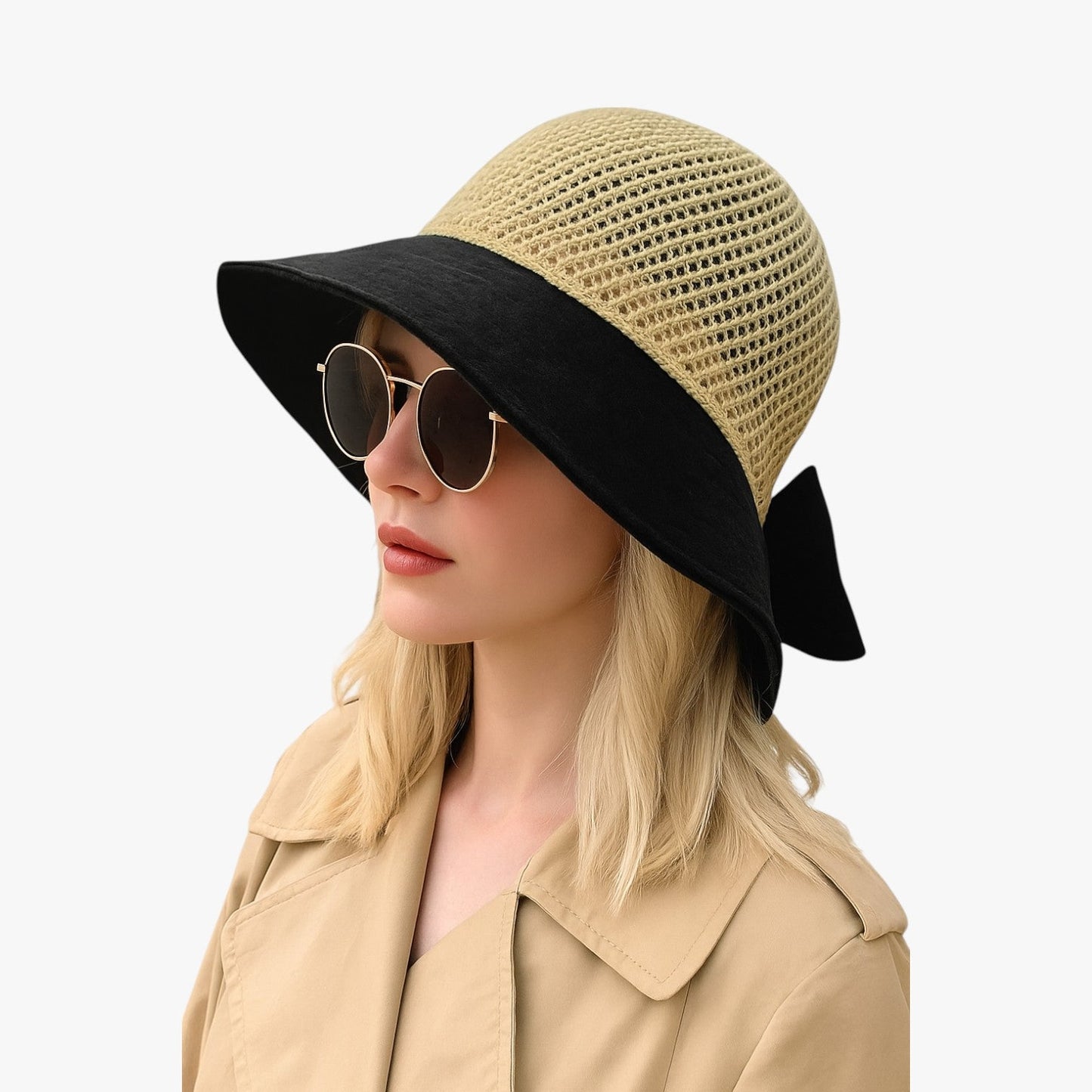 Jesse | Gästeshut aus Häkelmaterial mit faltbarem Schleifen-Details und atmungsaktiv