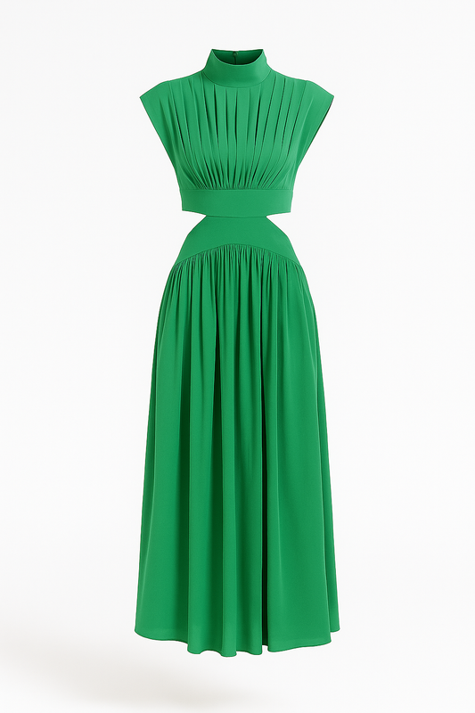 Anna | Elegantes Damen Midikleid mit Cut-Outs und hohem Kragen