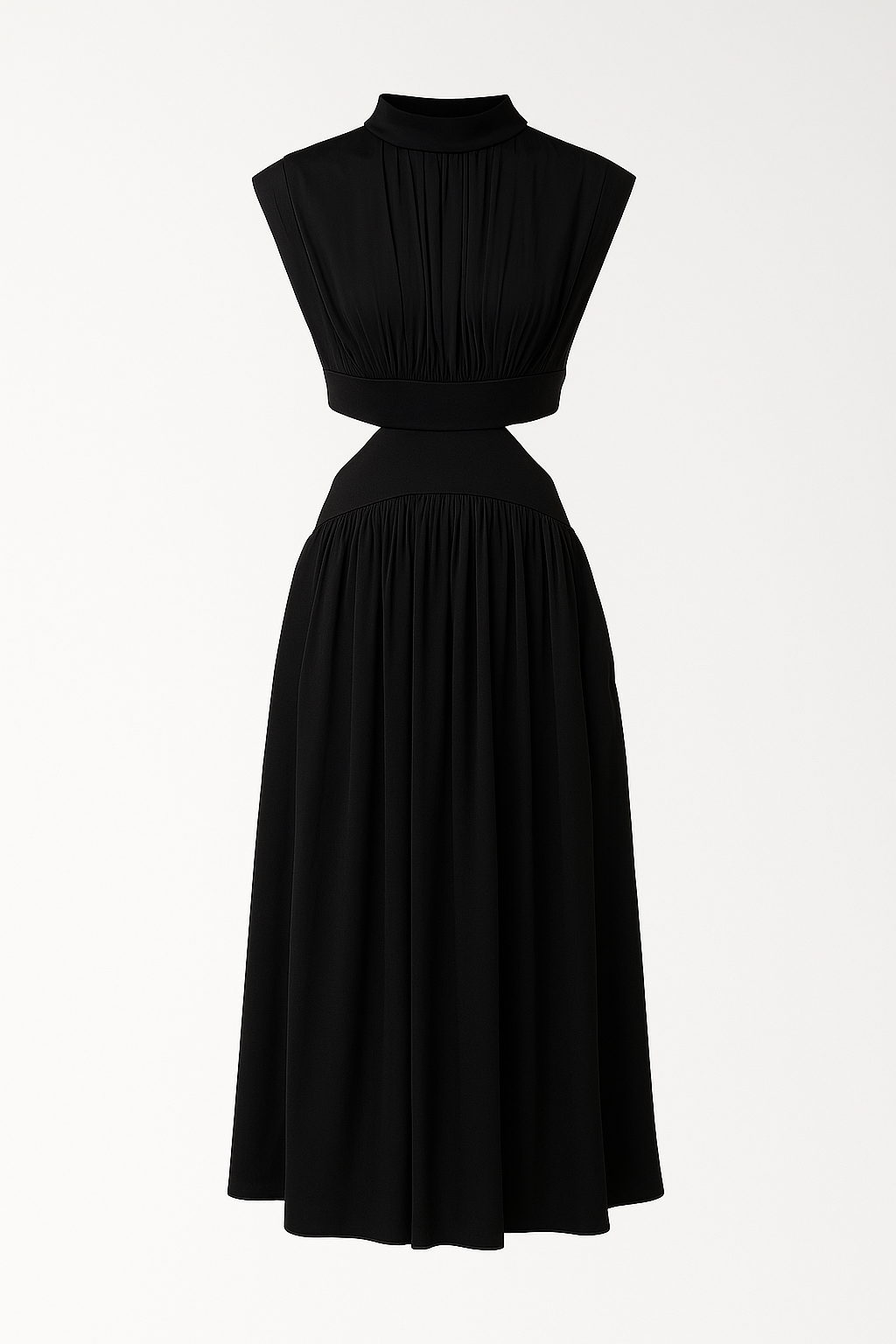 Anna | Elegantes Damen Midikleid mit Cut-Outs und hohem Kragen
