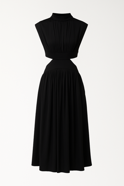 Anna | Elegantes Damen Midikleid mit Cut-Outs und hohem Kragen