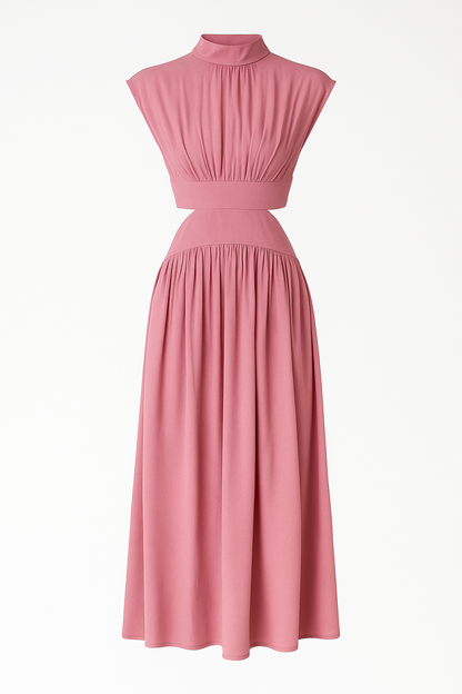 Anna | Elegantes Damen Midikleid mit Cut-Outs und hohem Kragen
