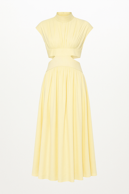 Anna | Elegantes Damen Midikleid mit Cut-Outs und hohem Kragen