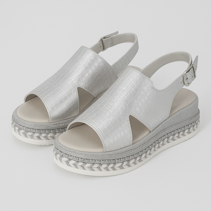 Viviana | Goldene Plateausandalen mit Krokodilleder-Optik und verstellbarem Riemen