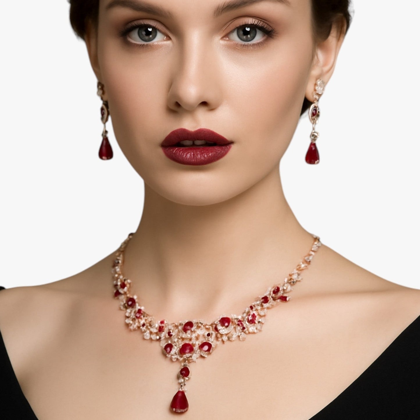 Diana | Elegantes Kristall-Schmuckset in Rot für Hochzeiten und Feiern