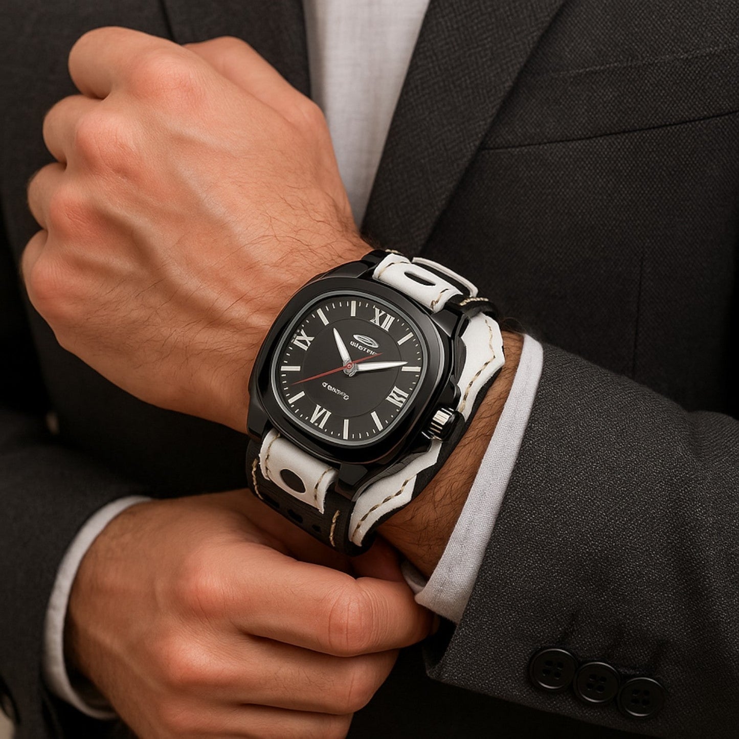 Alden | Großes quadratisches Herrenuhr mit echtem Lederarmband